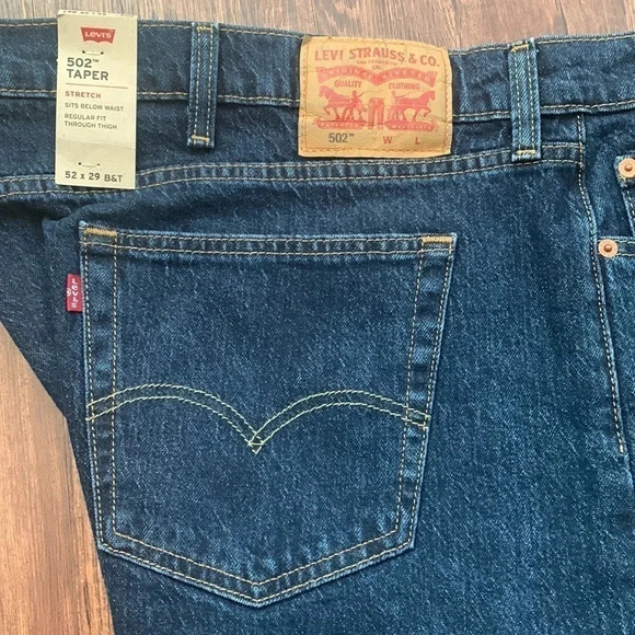 Levi’s Men’s 502 Taper Stretch Jean Dark  52 x 29 Big & Tall - Picture 2 of 8